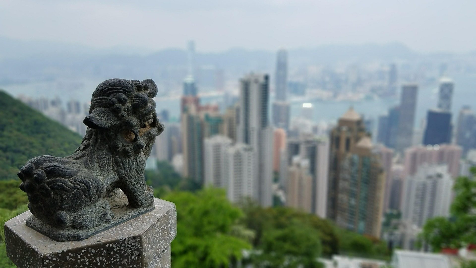 Panoramic night view of Hong Kong skyline from Victoria Peak